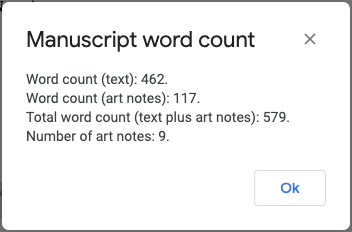Manuscript word count results within PB Author Tools