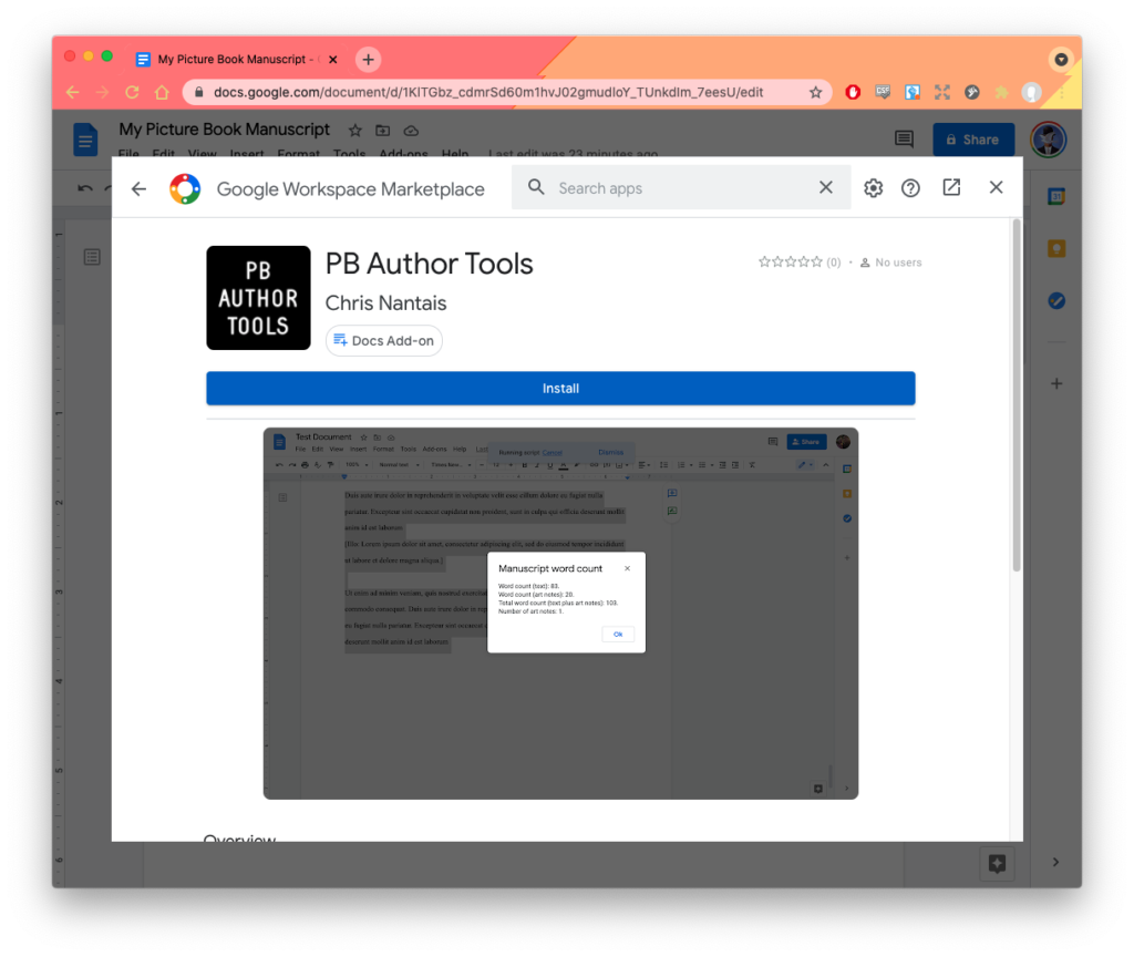 Install button for the PB Author Tools listing